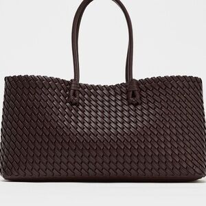 Zara Dark Brown Woven Tote Bag
